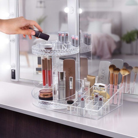 360Â° Makeup Organizer Carousel Tray Station