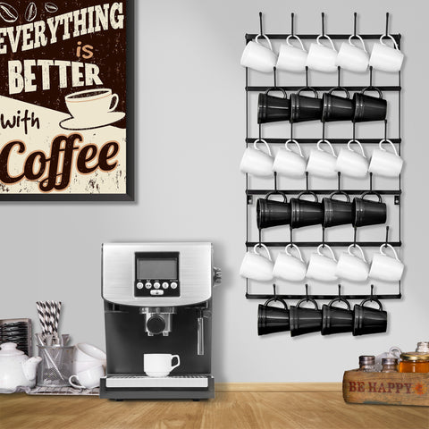 Wall-Mounted Coffee Mug Holder (27 Hooks)