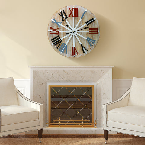 24" Wall Clock (Multi-color Wood Roman)