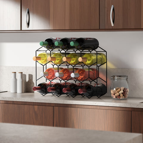Stackable 14 Bottle Honeycomb Metal Wine Rack