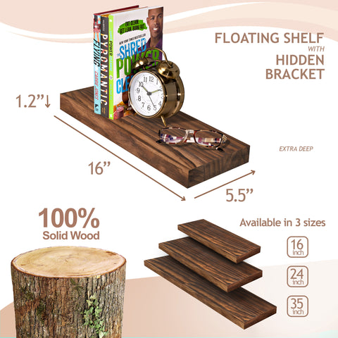 Solid Wood Floating Shelves (16”, Set of 2)