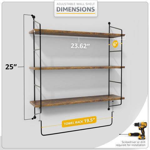 Floating Bathroom Shelf with Metal Brackets (3 Tier)