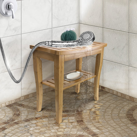 Bamboo Bench Stool with Shelf