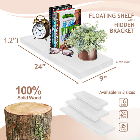 Solid Wood Floating Shelves (Set of 2, 24”)