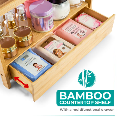 Bamboo Countertop Shelf with Drawer (2 Tier)