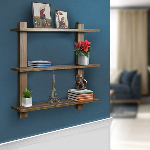 Asymmetric Wood Floating Shelf (3 Tier)