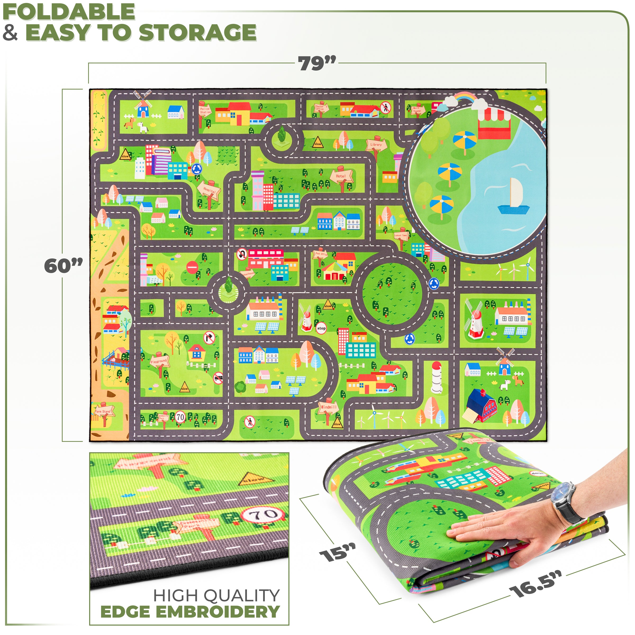 Road Map Mat City Streets Car Road Map Kids Play Mat (L, XL) – Sorbus Home