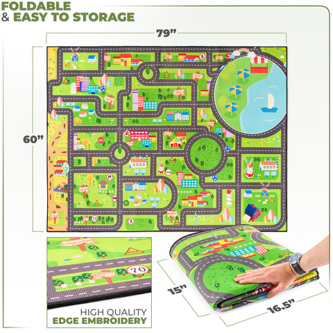 City Streets Car Road Map Kids Play Mat (L, XL)