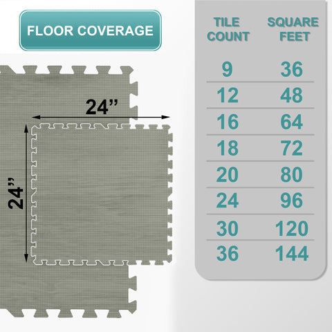 16 Tiles 64 Sq ft Wood Grain Foam Mats