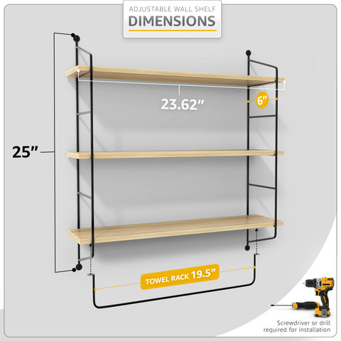 Floating Bathroom Shelf with Metal Brackets (3 Tier)