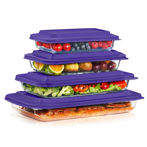 Deep Glass Baking Dish Set with Lids (8 Pcs)