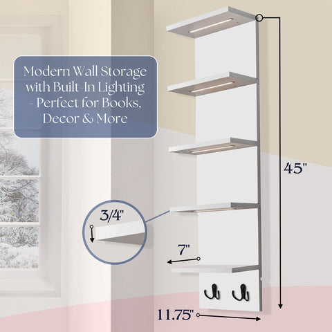 5 Tier Vertical Wall Shelf Unit with LED Lights