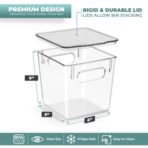 Plastic Container Bins with Lids (4 Pack)