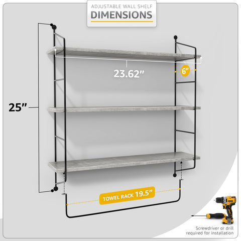 Floating Bathroom Shelf with Metal Brackets (3 Tier)