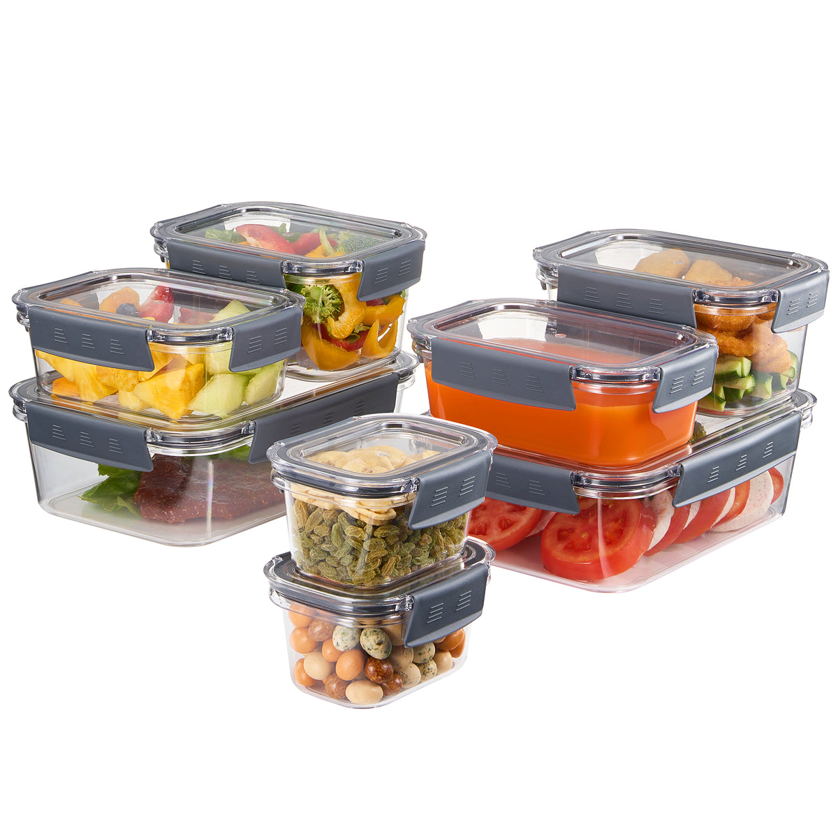 16 Piece Airtight Containers with Lids for kitchen storage refrigerator food storage leftovers fridge organizer vegetable storage tiffin box Storage with lid storage set storage bins Storage Bin storage baskets storage refrigerator storage plastic storage plastic Organization lunchbox Kitchen storage set  Kitchen organization Kitchen Accessories Gray box fruits storage Fridge Storage Fridge Bins Fridge and Pantry Organization freezer storage food storage Drawer Storage airtight storage acrylic storage