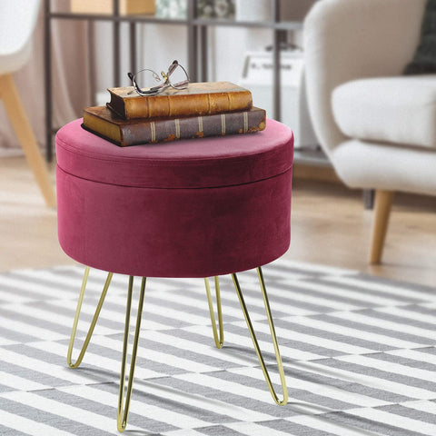 Velvet Footrest Storage with Gold Legs