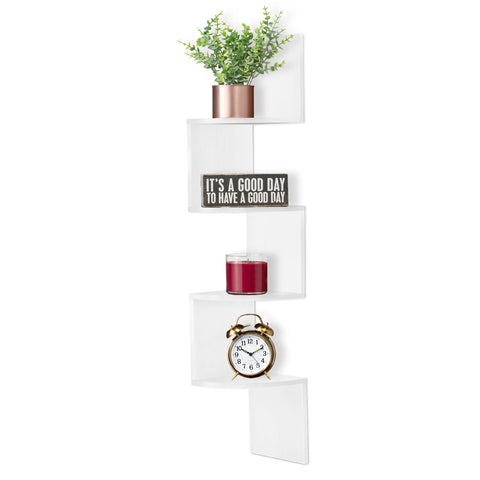 5-Tier Zig Zag Geometric Corner Wall Book Shelf Unit