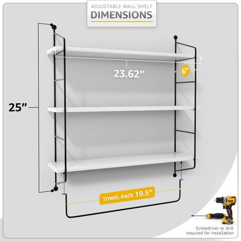 Floating Bathroom Shelf with Metal Brackets (3 Tier)