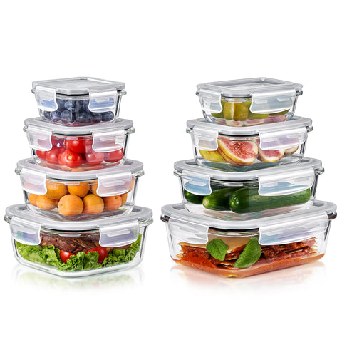 Glass Food Storage Containers with Lids (16 Pcs)