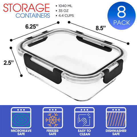 Rectangular Glass Meal Prep Containers Airtight (Set of 8)