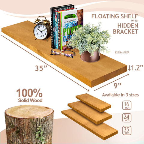 Solid Wood Floating Shelves (35”, Set of 2)