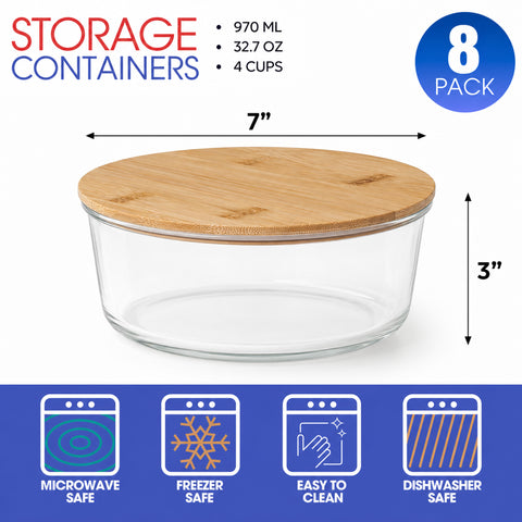 8-Pack Glass Food Storage Containers