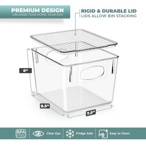 Plastic Container Bins with Lids Set