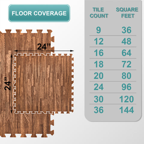 16 Tiles 64 Sq ft Wood Grain Foam Tiles