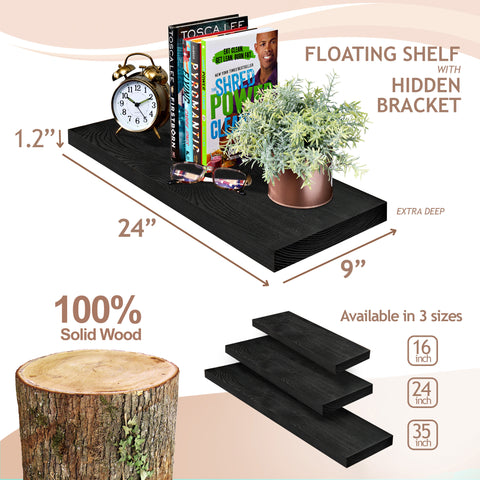 Solid Wood Floating Shelves (Set of 2, 24”)