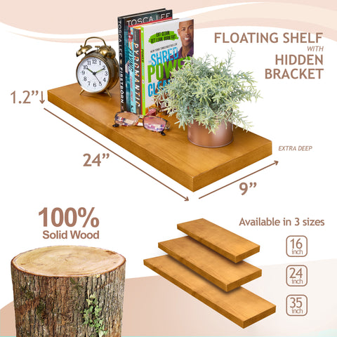 Solid Wood Floating Shelves (Set of 2, 24”)