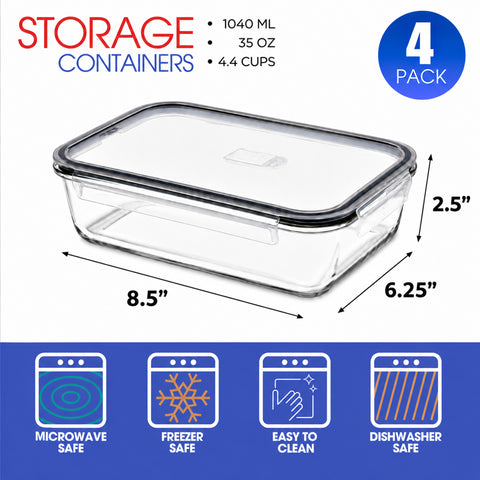 Glass Food Storage Containers with Lids and Vents