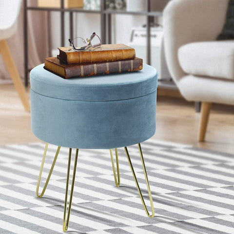 Velvet Footrest Storage with Gold Legs