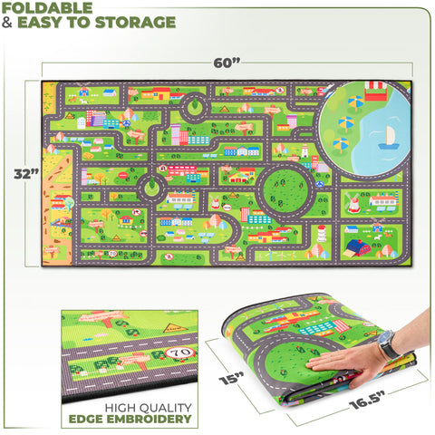 City Streets Car Road Map Kids Play Mat (L, XL)