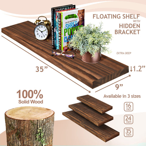 Solid Wood Floating Shelves (35”, Set of 2)