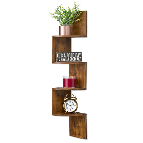 5-Tier Zig Zag Geometric Corner Wall Book Shelf Unit
