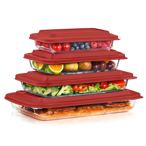 Deep Glass Baking Dish Set with Lids (8 Pcs)