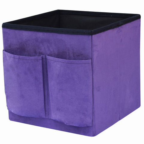 Faux Suede Storage Ottoman Cube with Pockets