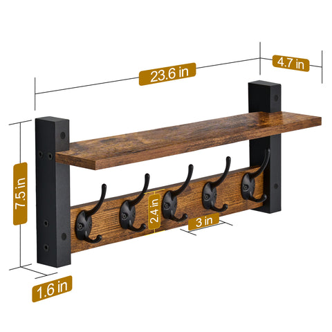 Coat Hooks Wall Mount Floating Shelf (Large & XL)