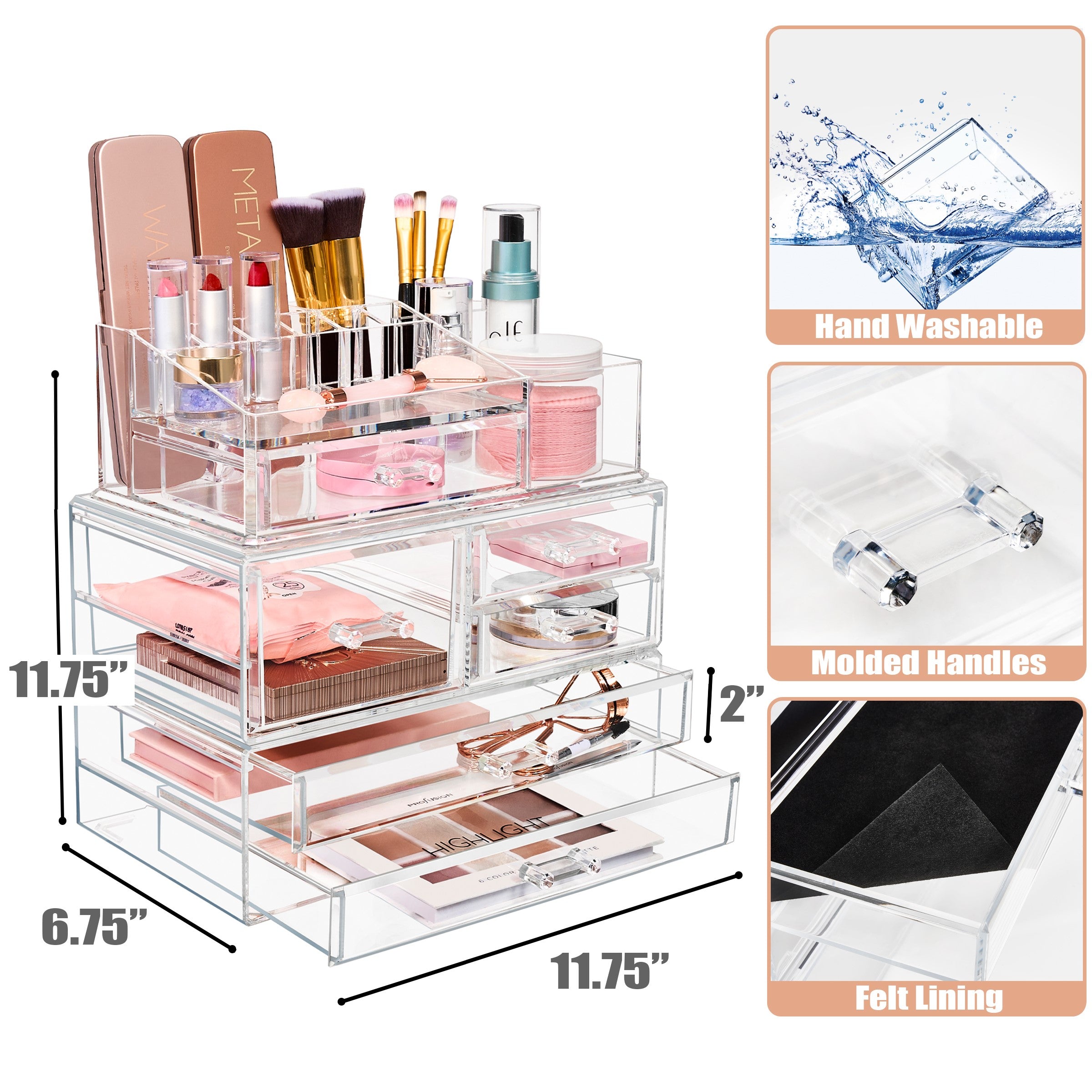 Sorbus Skin Care Organizer, Storage Bin Drawer Organizers for Cosmetic, Clear Stackable Containers for Bathroom, Vanity (4-Piece Set)
