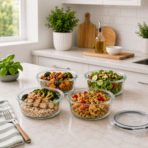 Round Glass Food Storage Containers with Lids