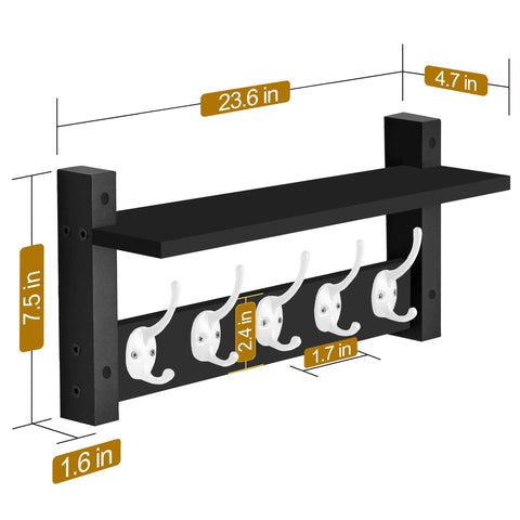 Coat Hooks Wall Mount Floating Shelf (Large & XL)