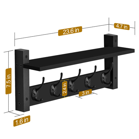 Coat Hooks Wall Mount Floating Shelf (Large & XL)