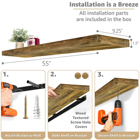 55-Inch Extra Long Floating Shelf (1-Piece)