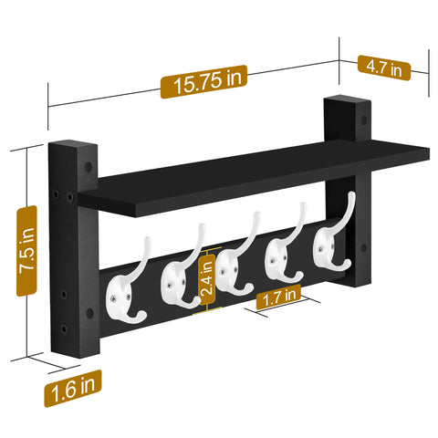 Coat Hooks Wall Mount Floating Shelf (Large & XL)