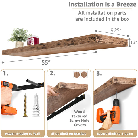 55-Inch Extra Long Floating Shelf (1-Piece)