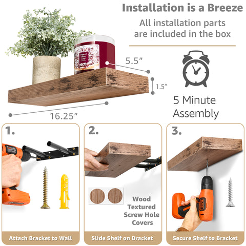 Wall Mounted Floating Shelf (1-Piece)