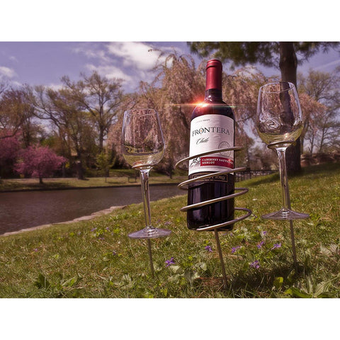 1 Bottle 2 Glass Wine Picnic Stake Set (3 Pc)