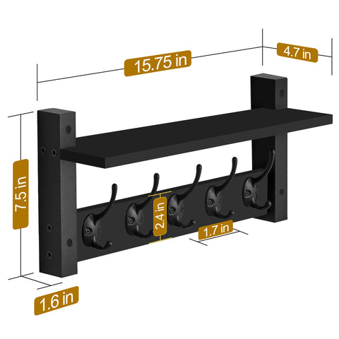 Coat Hooks Wall Mount Floating Shelf (Large & XL)