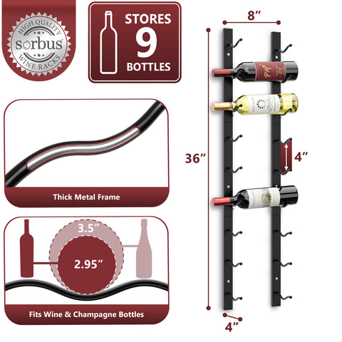9-Tier, Single Row Wall Mounted Wine Rack