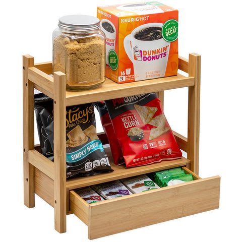 Bamboo Countertop Shelf with Drawer (2 Tier)